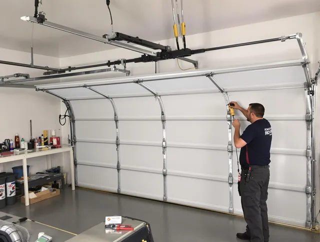 Lake Forest Garage Door Repair certified technician performing overhead door system repair in Lake Forest